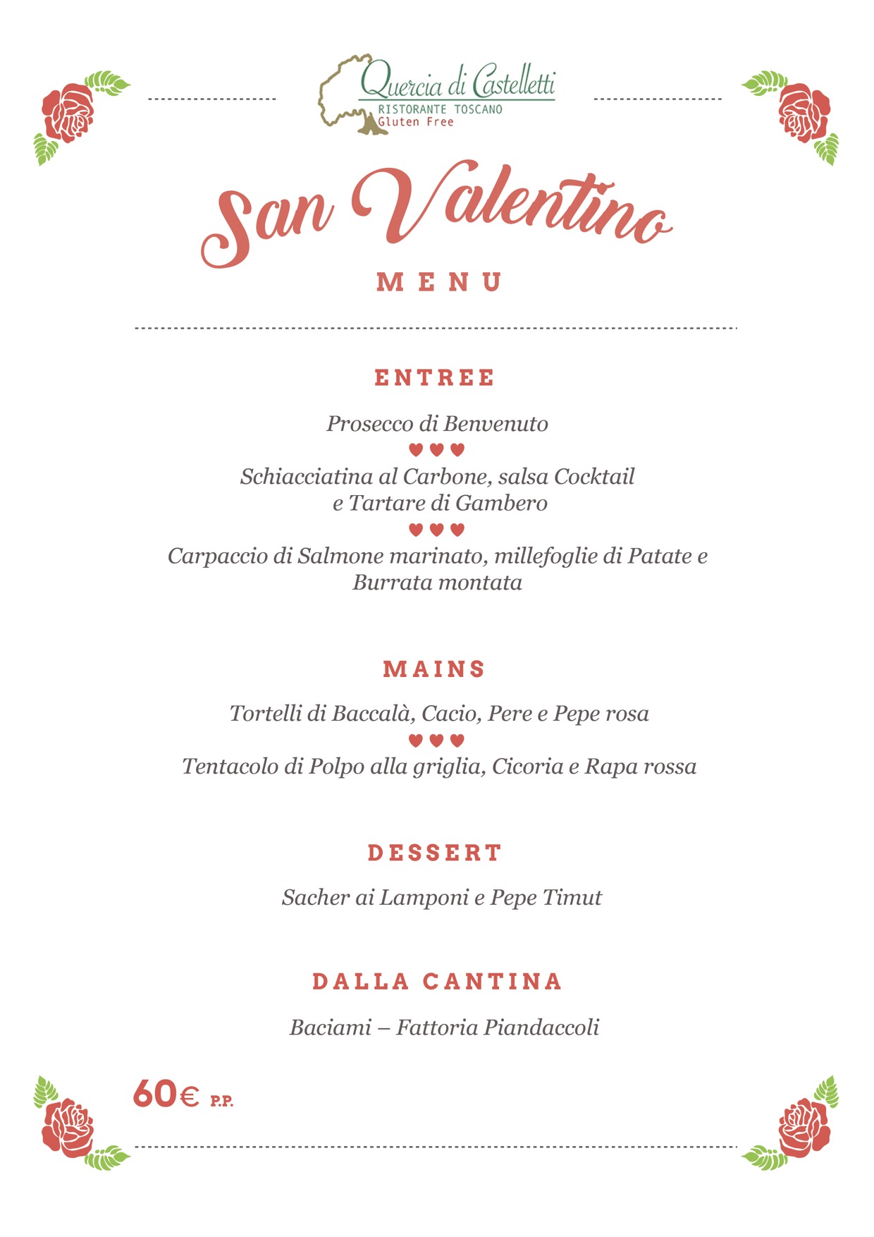 Menù San Valentino 2023 Ristorante la Quercia di Castelletti